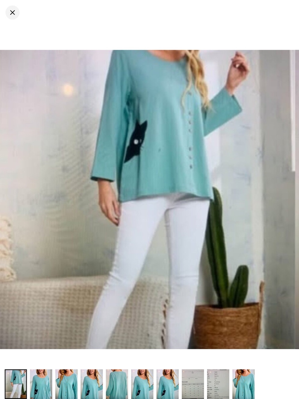 Women's Mint Green Long-Sleeve Casual Top with Side Cat Detail